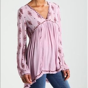 FREE PEOPLE ☆ Pink Diamond Embroidered Tunic
